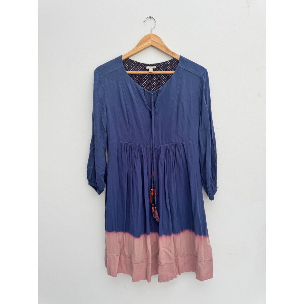 Holding Horses Anthropologie Dip Dye Tassel Peasant Dress Blue Pink Sz 0